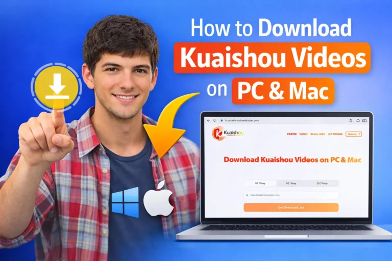 Man demonstrating how to download Kuaishou videos on PC and Mac computer without watermark