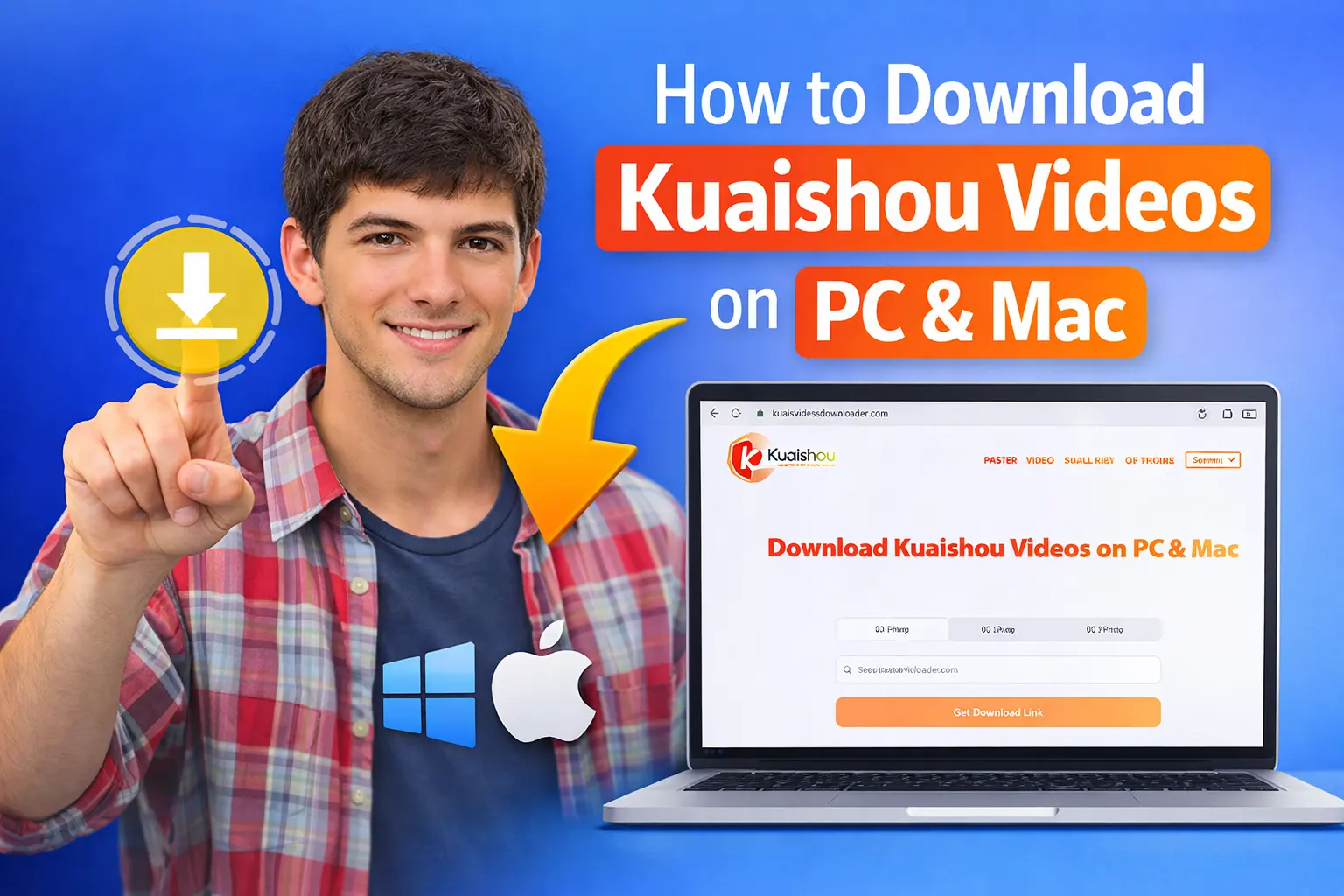 Man demonstrating how to download Kuaishou videos on PC and Mac computer without watermark